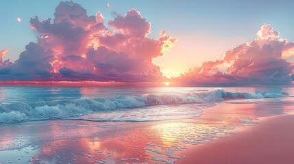 Stunning image of a beach at sunset with a clear sky transitioning to stormy weather, showcasing the effects of climate change on coastal and marine environments. high resolution Illustration, in the