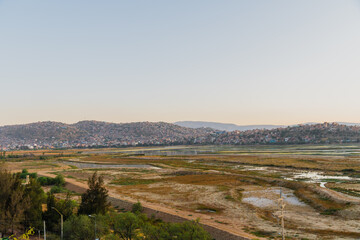 A lagoon, lake drying up, due to global warming and pollution, Cochabamba Bolivia, Lagoon Alalay