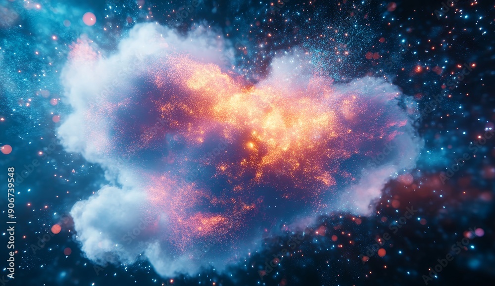 Poster an image of a glowing cloud and data with a digital technology background