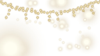 Background with a coil and confetti.A banner with glitter and garlands.Golden and Silver serpentine with glowing lights.Golden bokeh on a light background.Glowing garland of lights, LED neon lamp. 