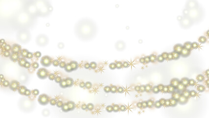 Golden bokeh on a light background.Glowing garland of lights, LED neon lamp. Background with a coil and confetti.A banner with glitter and garlands.Golden and Silver serpentine with glowing lights.