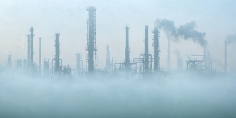 Obraz premium Industrial area multiple tall towers chimneys are made Innovativ