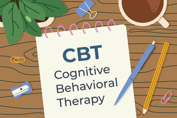 CBT Cognitive Behavioral Therapy written on a clipboard;perfect for use in mental health educational materials and therapy session guides- vector illustration