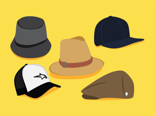 A drawing of set cap and Baseball Cap Icon Base Ball Hat Design Vector Art Illustration with off white background  