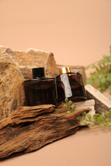 Dual Glasses Bottles on Rocky Surface 