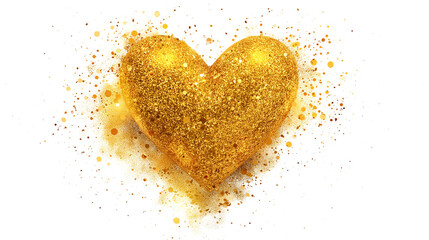 A gold heart with glitter on it isolated on a transparent background