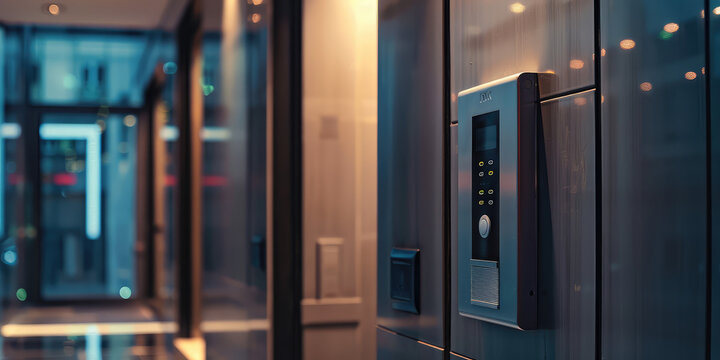 Modern video intercom at the entrance to the apartment door. Video doorbell to the house.