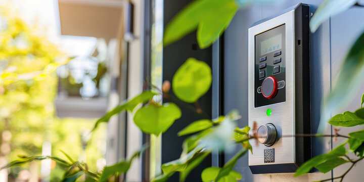 Modern video intercom at the entrance to the apartment door. Video doorbell to the house.