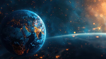 Obraz premium Earth From Space, Illuminated by City Lights