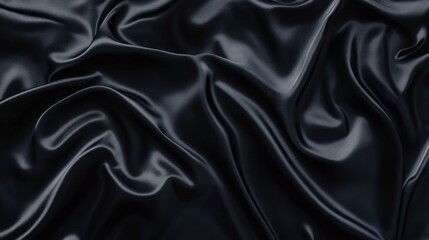 Fototapeta premium Draped Black Satin Fabric with Smooth, Silky Texture