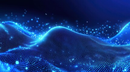 Abstract Blue Wavy Pattern with Glowing Dots