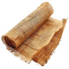 Vintage scroll opened papyrus, isolated on a white background, bright and vivid tonality, in the style of product photography