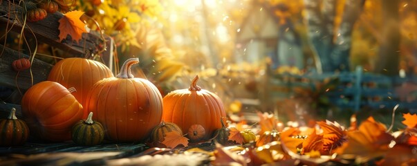 Harvest festival scene with pumpkins and gourds, pumpkins, community event