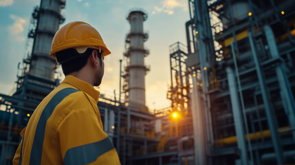 Engineer Observing Refinery Operations