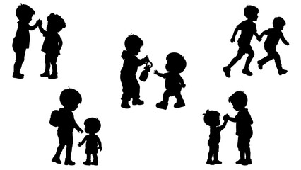 Stylish silhouette set of kids taking care of each other