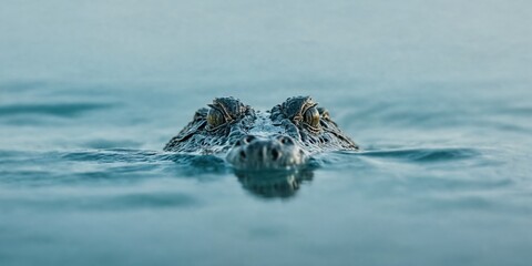 Close-up crocodile  head above water crocodile appears Crocodile