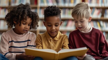 Group of children discussing a book, literary analysis, critical thinking
