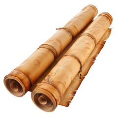 Vintage scroll opened papyrus, isolated on a white background, bright and vivid tonality, in the style of product photography