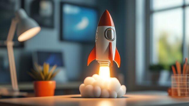 rocket launching on office desk