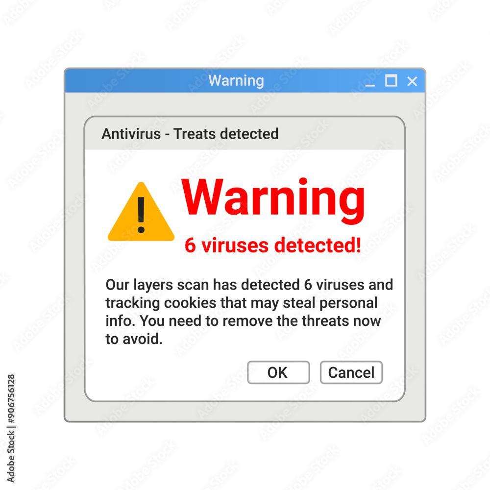 Poster Warning message on computer screen. Malware popup notification. Danger banner on computer.
