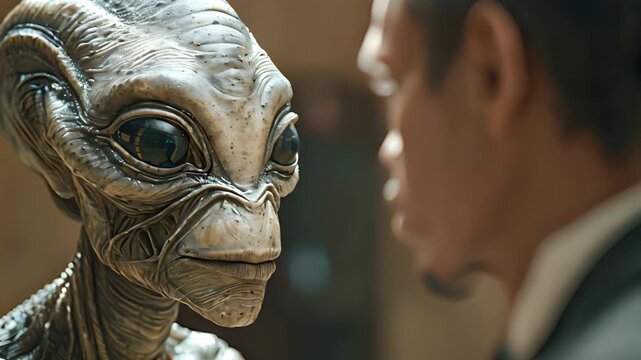 Encounter Between Human and Alien in Futuristic Setting Reveals Unexpected Communication Techniques