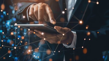 person holding a tablet. concept innovation, information, technology, AI