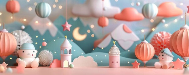 Soft Cherry Blossom Evening With Lanterns and Twinkling Lights at Sunset