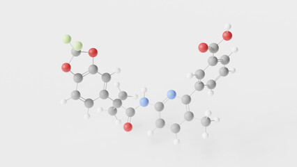 lumacaftor molecule 3d, molecular structure, ball and stick model, structural chemical formula vx-809