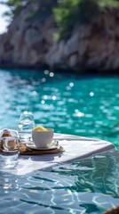 Obraz premium Floating breakfast in a private pool, luxury indulgence, unique resort experience