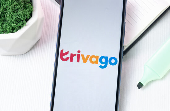 New York, USA - 1 August 2024: Trivago Logo on Phone Screen, Icon on Display