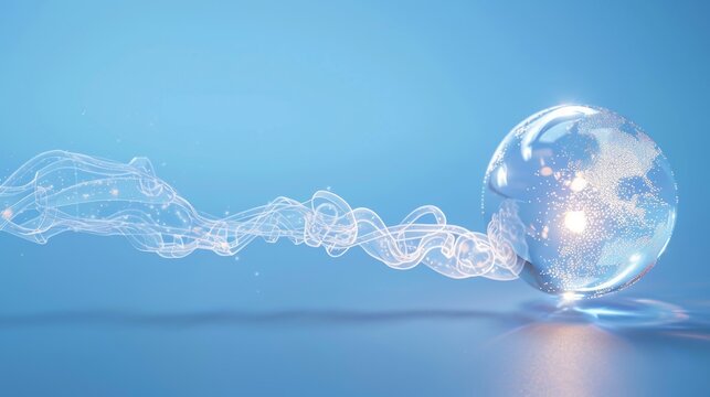 Abstract digital globe with flowing data stream on blue background. Futuristic concept of global connection and communication.