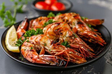 grilled prawns on plate