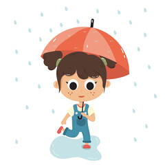 Vector illustration Girl walking in the rain