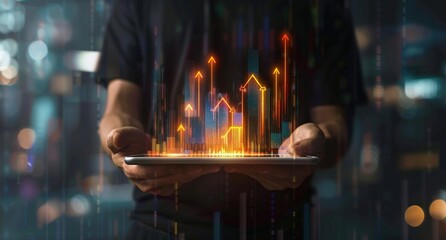 Hand Holding Tablet With Upward Trend Graph