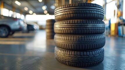 New tire warehouse room in stock There are plenty of them available to replace tires at a service center or auto repair shop. Tire warehouse for the car industry