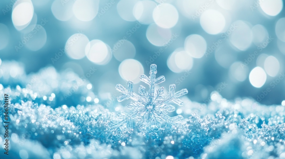Poster A Single Snowflake Resting on a Bed of Sparkling Snow