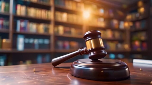 As an example of digital law and its application to online technology, we see smart law, legal advice icons, the mallet of the judge, balance, justice scale, and books in the courtroom concept.