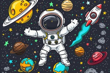An astronaut in a spacesuit floating near planets, suitable for space travel and exploration scenes