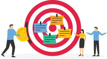 Businessman put coin on big dartboard target. The business improve and growth concept.

