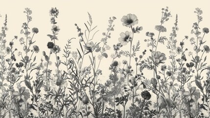 Fototapeta premium A detailed monochrome drawing of wildflowers