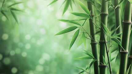 Green bamboo stalks against a blurred natural background, representing growth, nature, and tranquility.