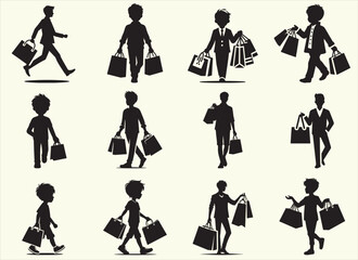 Shopping Boy Silhouette Vector Illustration