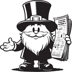 A man Standing funny comic Cartoon character black and white line art silhouette on white background