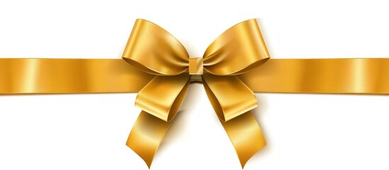 Golden Bow with Ribbon on a White Background