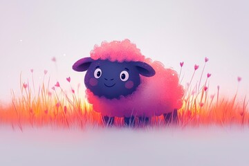 Cute Sheep in a Field of Flowers