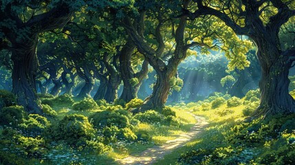 Enchanted Forest Path Through Lush Greenery