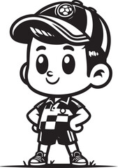 A man Standing funny comic Cartoon character black and white line art silhouette on white background