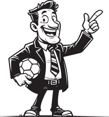 A man Standing funny comic Cartoon character black and white line art silhouette on white background