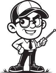 A man Standing funny comic Cartoon character black and white line art silhouette on white background