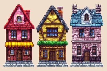 Fototapeta premium Pixelated Medieval Houses